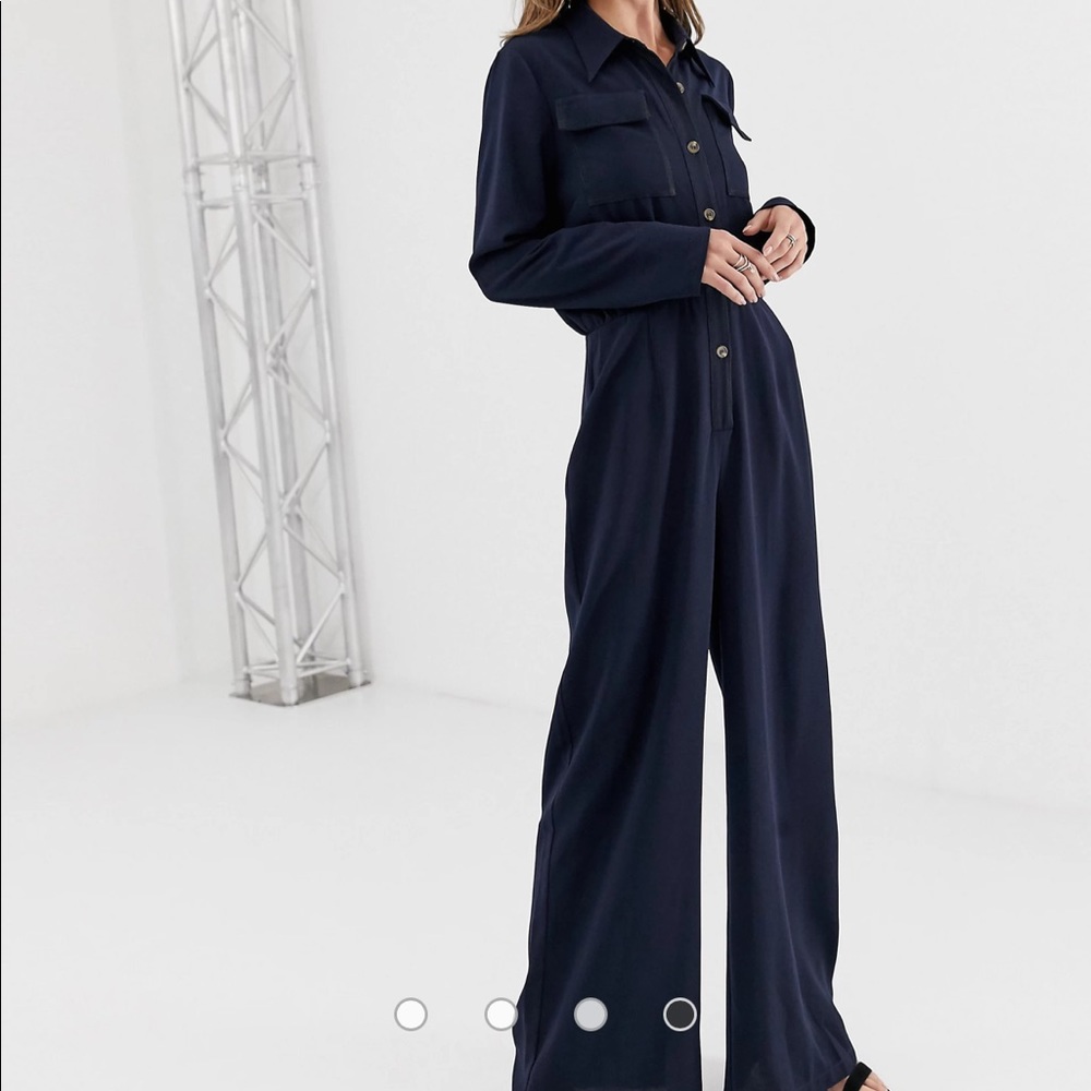 ASOS DESIGN shirt jumpsuit with pocket front and stitching detail